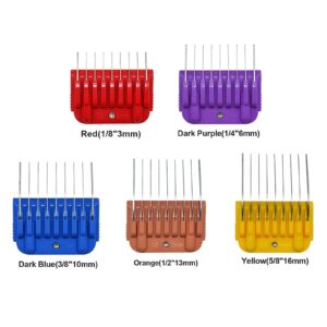 COSYONALL Animal Stainless Steel 5 Color Dog Guide Comb Set,Cutting Length 1/8"-5/8" for 10#/15#/30# A5 Detachable Blade,Compatible with Andis, Oster A5, Wahl KM Series Clipper Guards