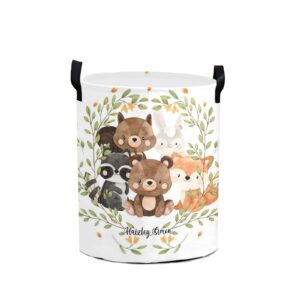 cute woodland animals personalized laundry basket clothes hamper storage handle waterproof collapsible large capacity for bedroom bathroom toy decoration