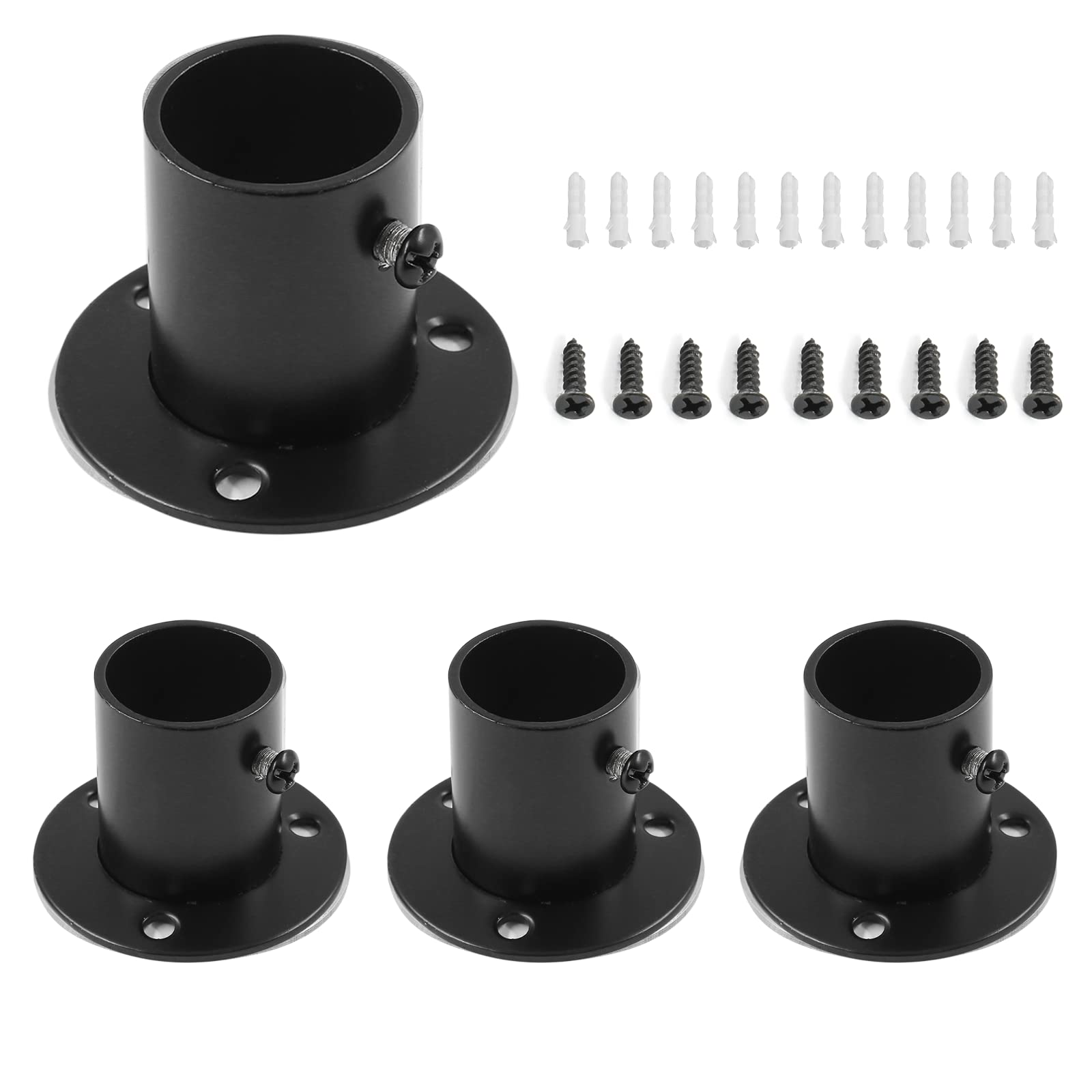 Moicstiy 4Pcs 3/4 Inch Dia Closet Rod Flange Holder Stainless Steel Pole Sockets Rod End Support Bracket with Screws for Wardrobe, Curtain (Black, O Shaped)