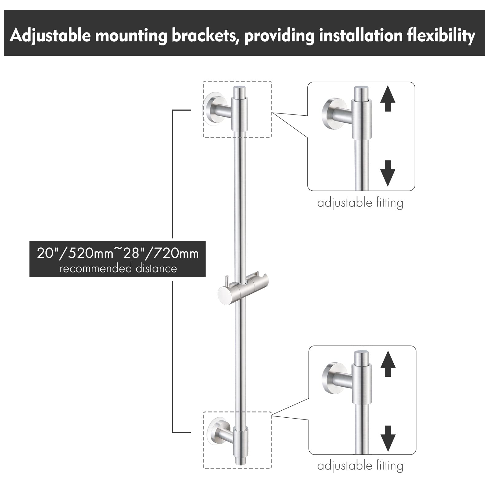 KES Shower Slide Bar 30-Inch with Adjustable Shower Head Holder, SUS 304 Stainless Steel Drill-free Mounted Shower Bar Brushed Finish, F209S78DF-BS