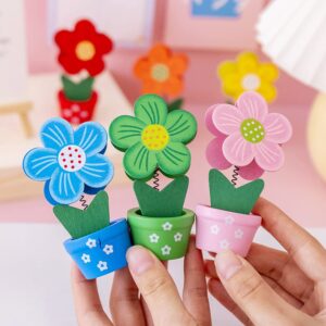 Teensery 6 Pcs Wooden Photo Holder Flower Potted Table Name Number Holder Place Card Holder Picture Memo Note Clip Holder for Home Wedding Birthday Party Decorations