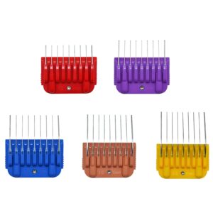 cosyonall animal stainless steel 5 color dog guide comb set,cutting length 1/8"-5/8" for 10#/15#/30# a5 detachable blade,compatible with andis, oster a5, wahl km series clipper guards