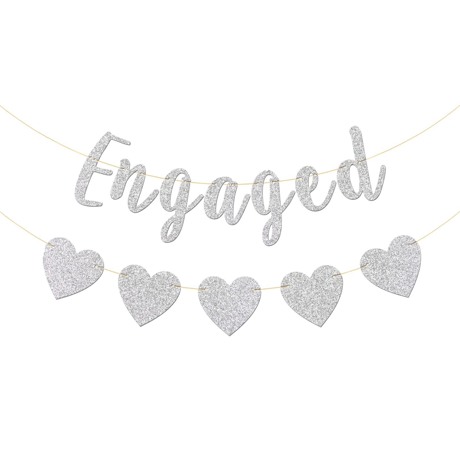 Engaged Banner, Bridal Shower, Engagement, Bride to Be, Wedding Party Decorations (Silver Glitter)