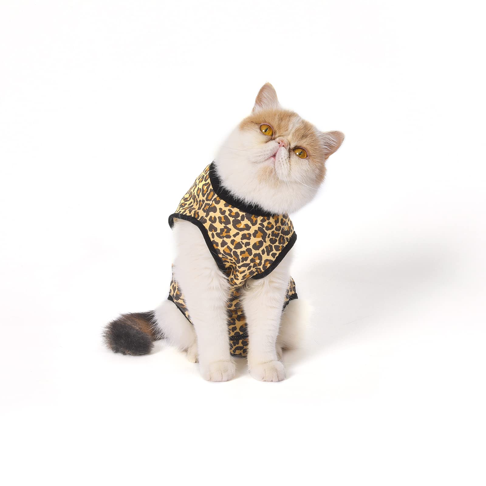 Jiupety Cat Surgical Recovery Suit, Cat Bodysuit for Abdominal Wound After Surgery Or Skin Diseases, Substitute E-Collar, L Size, Anti-Licking Surgical Cat Onesies, Leopard.