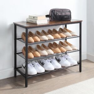 HQXING 4-Tier Shoe Rack Organizer, Metal Mesh Shoe Storage Shelf, for Entryway, Hallway, Closet, Dorm Room, Industrial, Rustic Brown