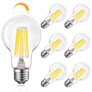 energetic dimmable a19 led edison light bulb, 12w equivalent 100w, 1600lm high brightness, 5000k daylight, clear antique led filament bulb for home, bathroom, e26 standard base, 6-pack