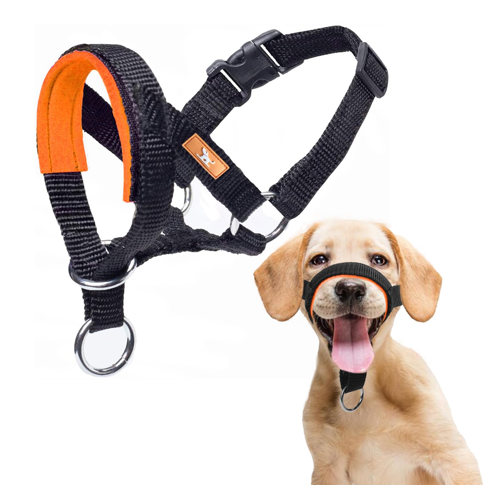 wintchuk Dog Head Collar with Soft Fabric, Head Harness Stops Dog Pulling, Head Leash for Small Medium Large Dogs Walking (L,Orange)