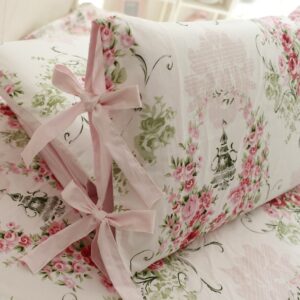 FADFAY 7Pcs Shabby Rose Floral Duvet Cover Sheets Set Queen Size, 1 Duvet Cover+1 Flat Sheet+1 Fitted Sheet+ 4 Standard Size Shams