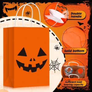 24 Pcs Halloween Treat Bags Halloween Paper Gift Bags with Handles Candy Bags Goodie Bags for Holiday Treats Snacks Halloween Party Favors Supplies (Bright Style)