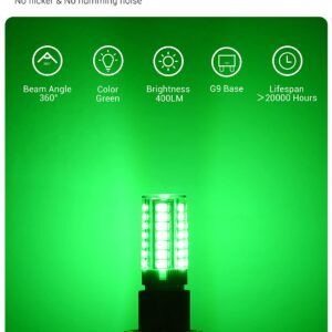 G9 LED Bulbs Green Light,JandCase Green Light Bulbs 5W 40W Halogen Equivalent,LED Green Lights G9 Base,Decorative Lighting Bulbs for Crystal Chandelier Fixture,Halloween,Christmas Home Lighting,5 Pack