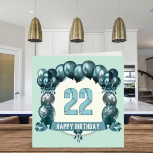 Fun 22nd Birthday Cards for Men - Birthday Balloons - Happy Birthday Card for Son Nephew Niece Sister Uncle Brother Granddaughter Daughter Grandson, 5.7 x 5.7 Inch Greeting Cards, 22nd Birthday Card