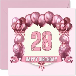 fun 28th birthday cards for woman - birthday balloons - happy birthday card for daughter sister aunt niece cousin, 5.7 x 5.7 inch greeting cards, 28th birthday card