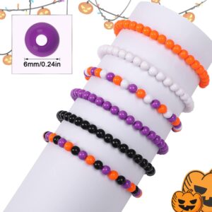 UPINS 1500 Pcs Halloween Beads for Jewelry Making Bracelets Crafts 6mm Halloween Spacer Hair Pony Beads Round Plastic Small Charms Orange Purple Black White DIY for Necklace Supplies