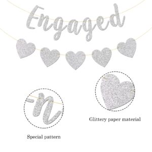 Engaged Banner, Bridal Shower, Engagement, Bride to Be, Wedding Party Decorations (Silver Glitter)