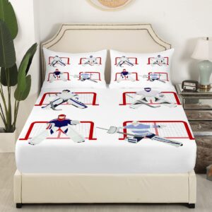 Ice Puck Game Sheets Set Ice Hockey Sports Player Bedding Set for Kids Bed Sheet Set Splash Ink Style Sheets with Deep Pocket Fitted Sheet Black Gaming Room Decor 4Pcs with 2 Pillow Case Full Size