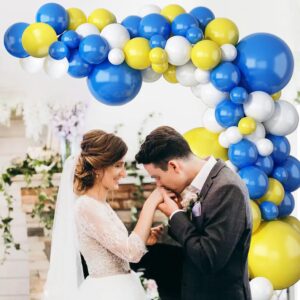 Blue Yellow White Balloon Garland & Arch Kit，18inch 12inch 10inch Blue Yellow and White Balloons, for Birthday, Baby Shower, Wedding, Party Decorations