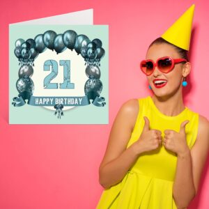 Fun 21st Birthday Cards for Men - Birthday Balloons - Happy Birthday Card for Son Nephew Niece Sister Uncle Brother Granddaughter Daughter Grandson, 5.7 x 5.7 Inch Greeting Cards, 21st Birthday Card