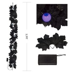 Orindnely Black Maple Garland Halloween Decor Purple Lights Artificial Maple Wreaths for Party Wall Fireplace Outdoor Indoor Yard Parties Haunted House Decoration