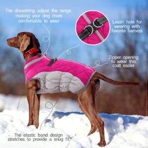 FUAMEY Dog Coat, Medium, Pink, Faux Fur - Waterproof, Windproof, Reflective Cold Weather Coat with Built-in Harness, Fits Dogs 11 lbs and Up