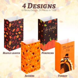 durony 24 Pieces Thanksgiving Day Gift Bags Thanksgiving Paper Party Favor Bags Thanksgiving Treat Bags with Round Stickers Thank You Gift Bags Goodie Bags for Fall Thanksgiving Party Favors