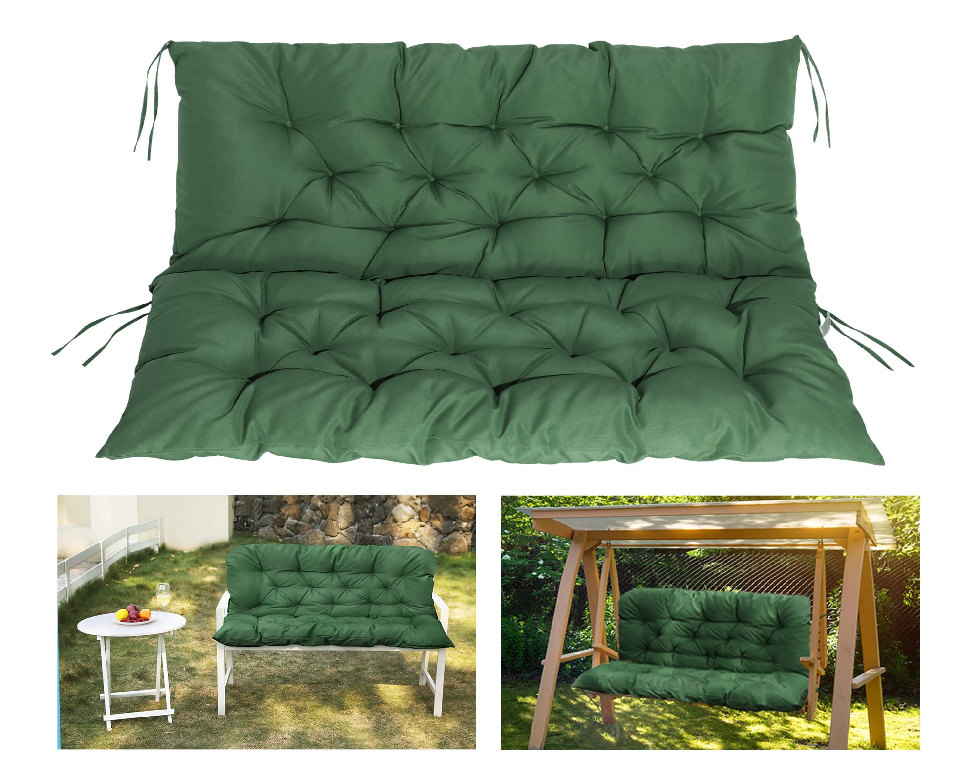 COSNUOSA Swing Replacement Cushions Waterproof Porch Swing Cushions 2-3 Seater Outdoor Swing Cushions for Outdoor Furniture Dark Green 60x40 Inches