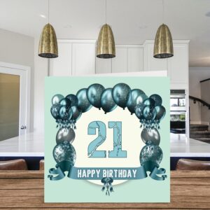 Fun 21st Birthday Cards for Men - Birthday Balloons - Happy Birthday Card for Son Nephew Niece Sister Uncle Brother Granddaughter Daughter Grandson, 5.7 x 5.7 Inch Greeting Cards, 21st Birthday Card