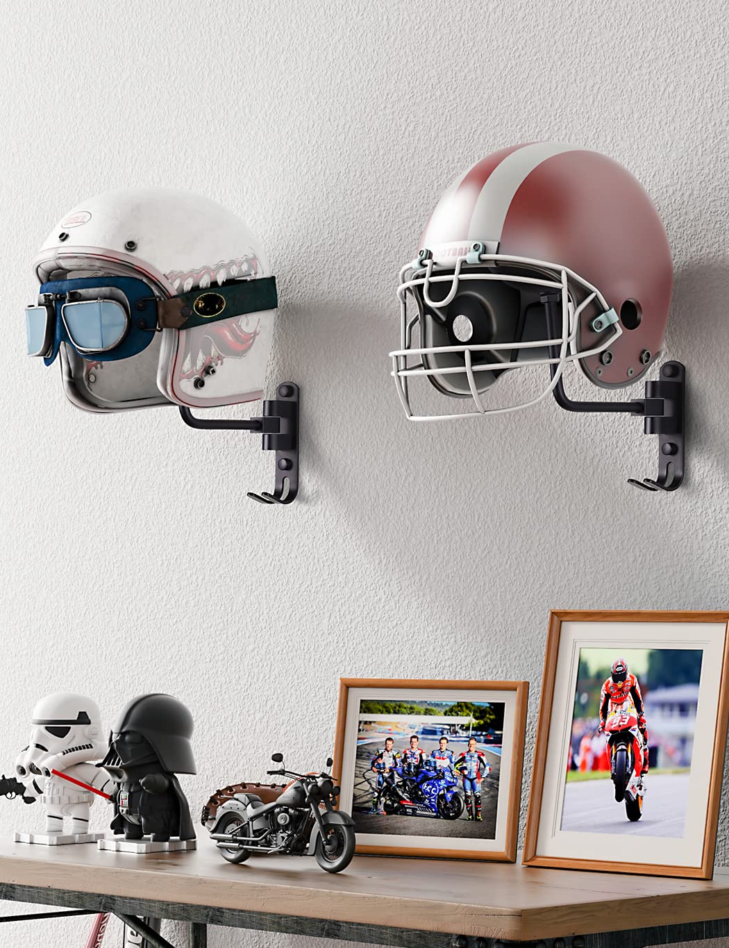 SKIKEN Helmet Holder Rack (White) Wall Mounted, Football Helmet Rack Stand, Wall Motorcycle Helmet Rack, Storage Rack for Motorcycle Jacket, Baseball and Sports Helmet (White, 1Pack)