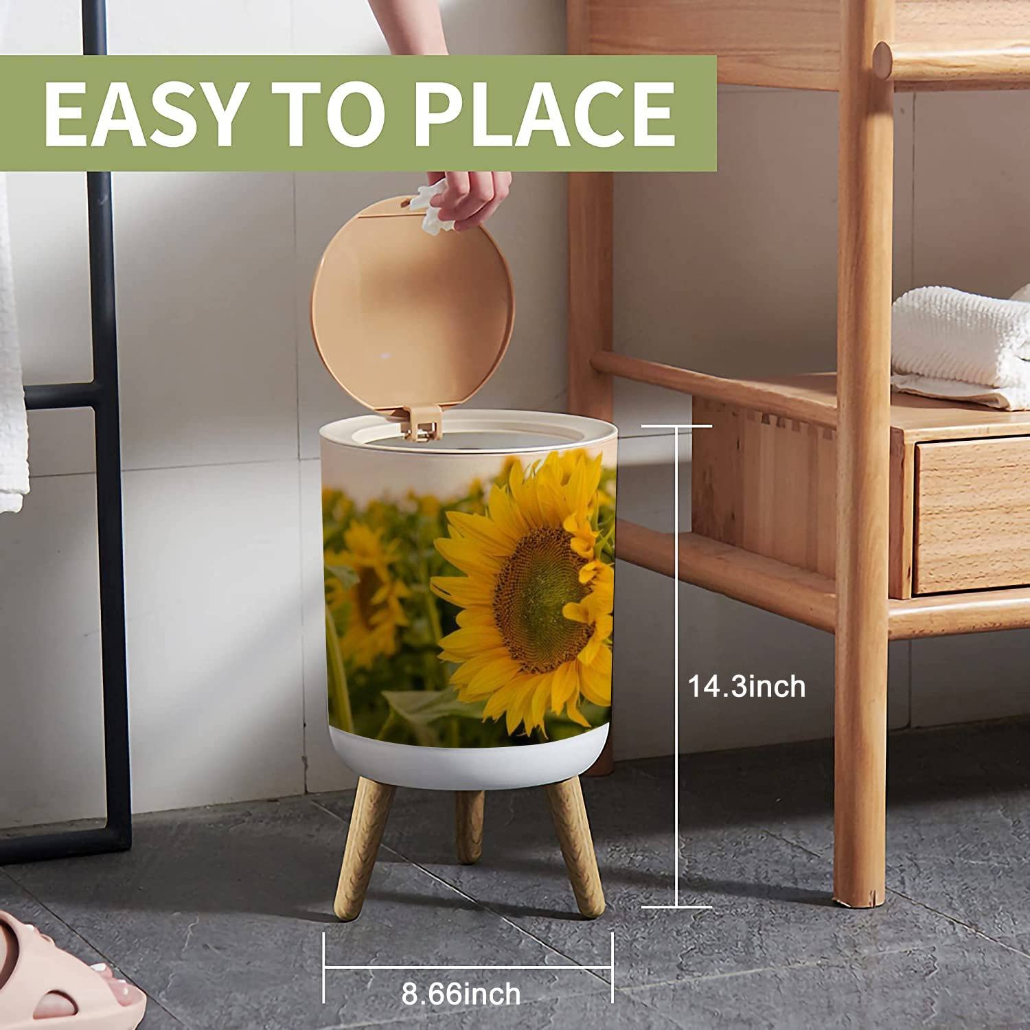 LGCZNWDFHTZ Small Trash Can with Lid for Bathroom Kitchen Office Diaper Sunflower Field Bedroom Garbage Trash Bin Dog Proof Waste Basket Cute Decorative