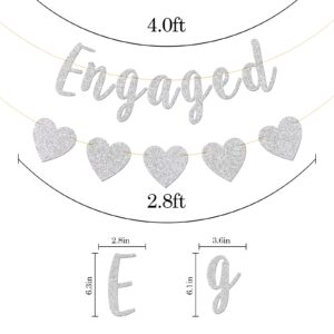 Engaged Banner, Bridal Shower, Engagement, Bride to Be, Wedding Party Decorations (Silver Glitter)