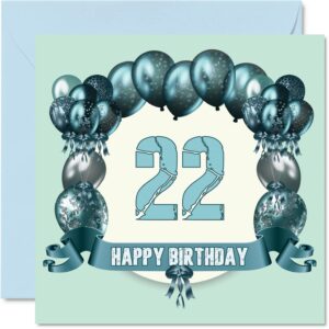 fun 22nd birthday cards for men - birthday balloons - happy birthday card for son nephew niece sister uncle brother granddaughter daughter grandson, 5.7 x 5.7 inch greeting cards, 22nd birthday card