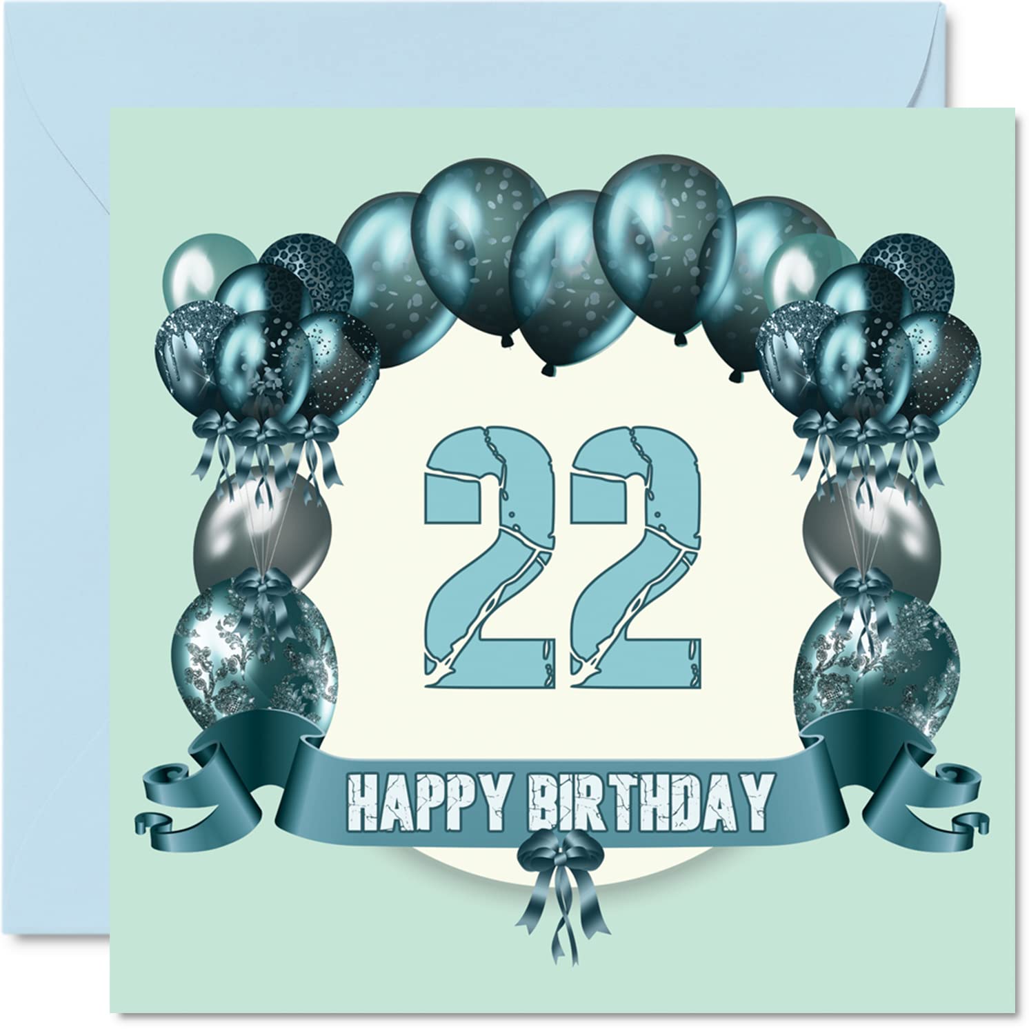 Fun 22nd Birthday Cards for Men - Birthday Balloons - Happy Birthday Card for Son Nephew Niece Sister Uncle Brother Granddaughter Daughter Grandson, 5.7 x 5.7 Inch Greeting Cards, 22nd Birthday Card