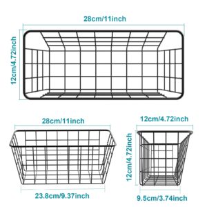 Hanging Kitchen Baskets For Storage Adhesive Small Wire Storage Baskets No Drilling Wall Mounted Shelf with Kitchen Food Pantry Bathroom Shelf Storage, 2 PACK, Black