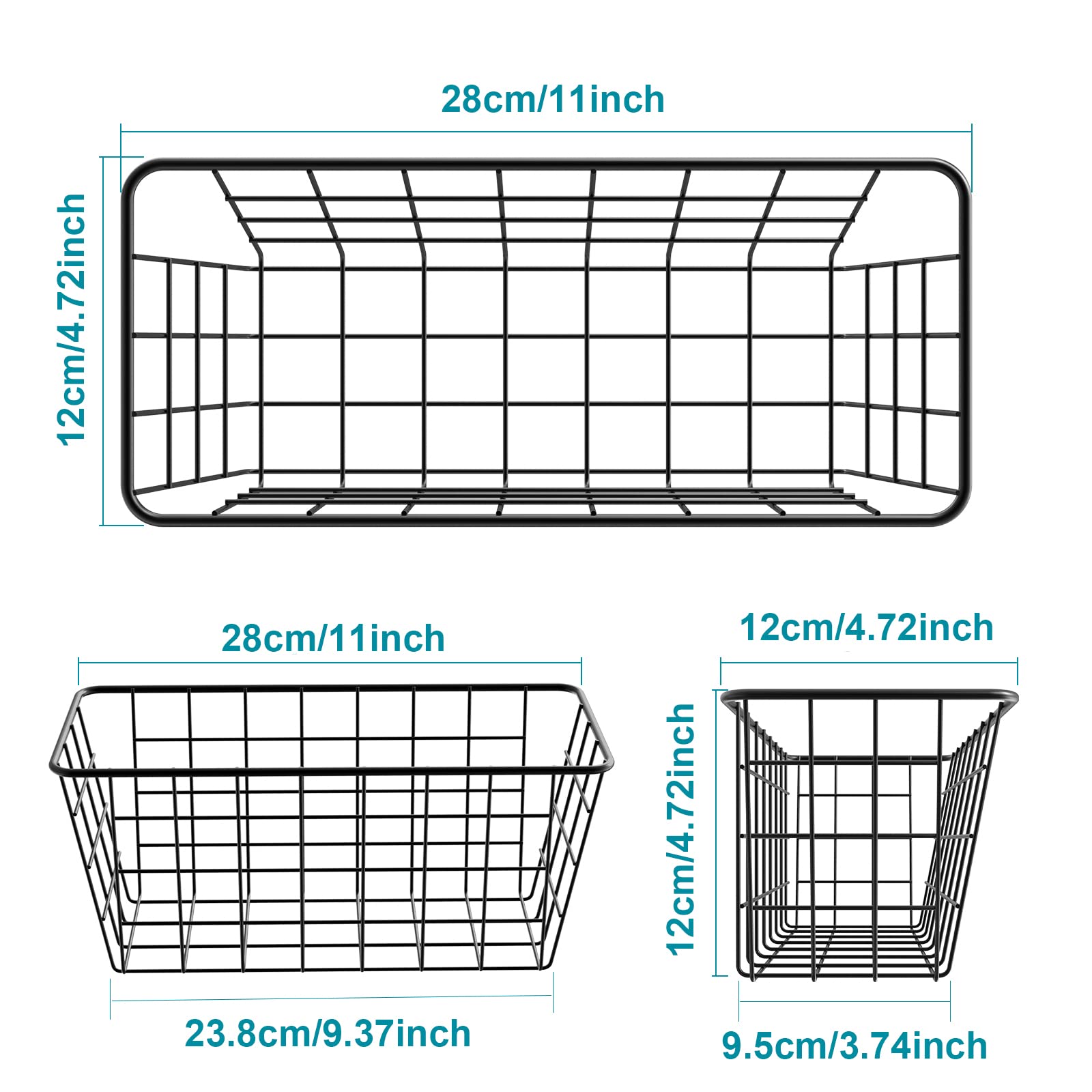 Hanging Kitchen Baskets For Storage Adhesive Small Wire Storage Baskets No Drilling Wall Mounted Shelf with Kitchen Food Pantry Bathroom Shelf Storage, 2 PACK, Black