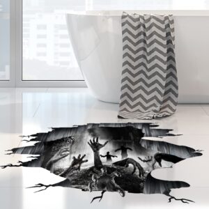 3D Halloween Floor Decals Ghost Hands Scratching Wall Floor Stickers Art Decorations, Spooky Hands Bats Zombie Floor Posters Removable Floor Murals for Bedroom Living Room