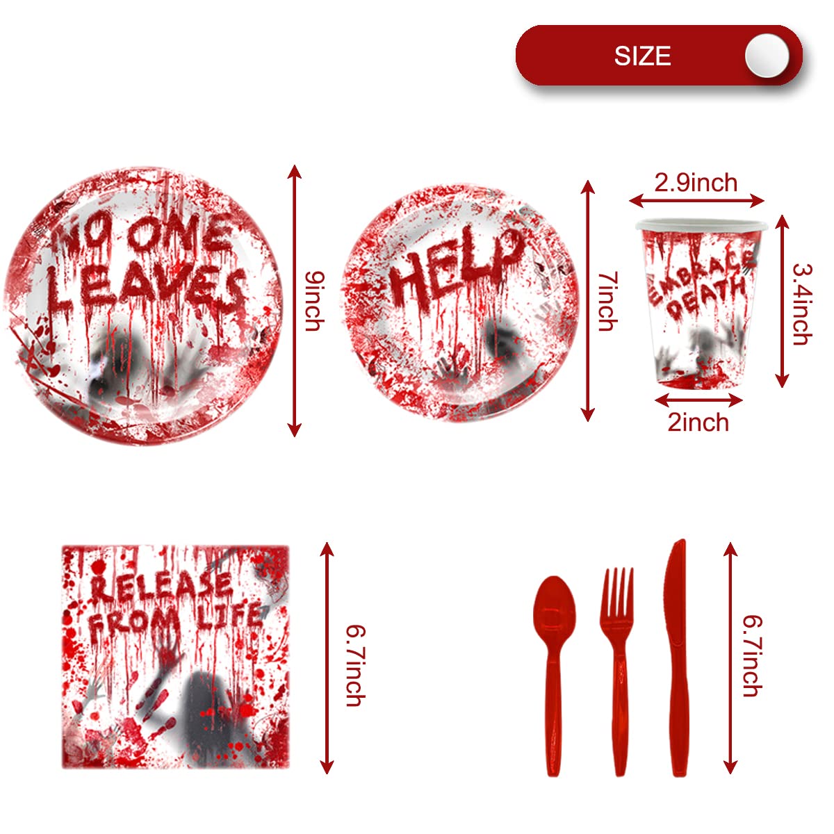 81Pcs Halloween Tableware and Decorations, 20 Guest - Halloween Plates, Party Cups, Napkins, Tablecloths, Plate, Knives, Forks, Halloween Party Supplies(Red)