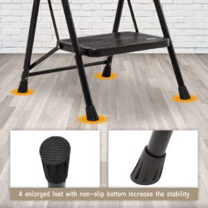 Wiberwi 2 Step Ladder Folding Step Stool for Adults with Handle 330 Lbs Capacity, Lightweight & Portable Step 2 Stool Ladders with Wide Pedal for Home Kitchen Sturdy Steel Frame, Black