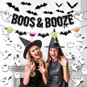 35 PCS Boos & Booze Decorations Halloween Banner Ghost Bat Wall Decor Potion Horror Pumpkin Witches Theme for Halloween Festival Party Supplies