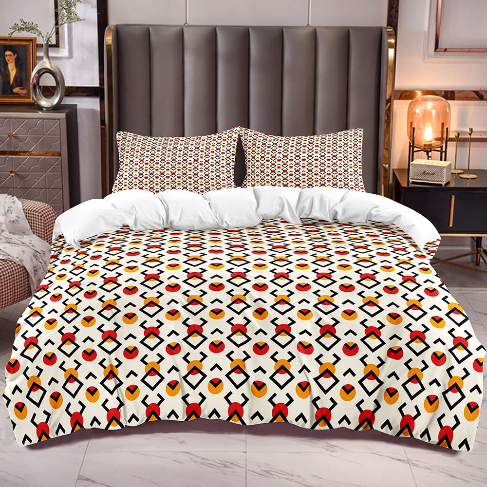 Abosbeet Geometric Circle Square Duvet Cover Queen with 2 Pillowshames Polyester Soft Duvet Cover Set Women Men Bedroom Decor