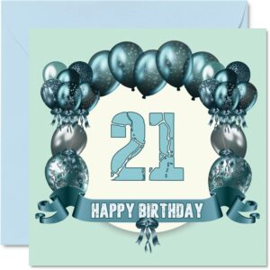 fun 21st birthday cards for men - birthday balloons - happy birthday card for son nephew niece sister uncle brother granddaughter daughter grandson, 5.7 x 5.7 inch greeting cards, 21st birthday card