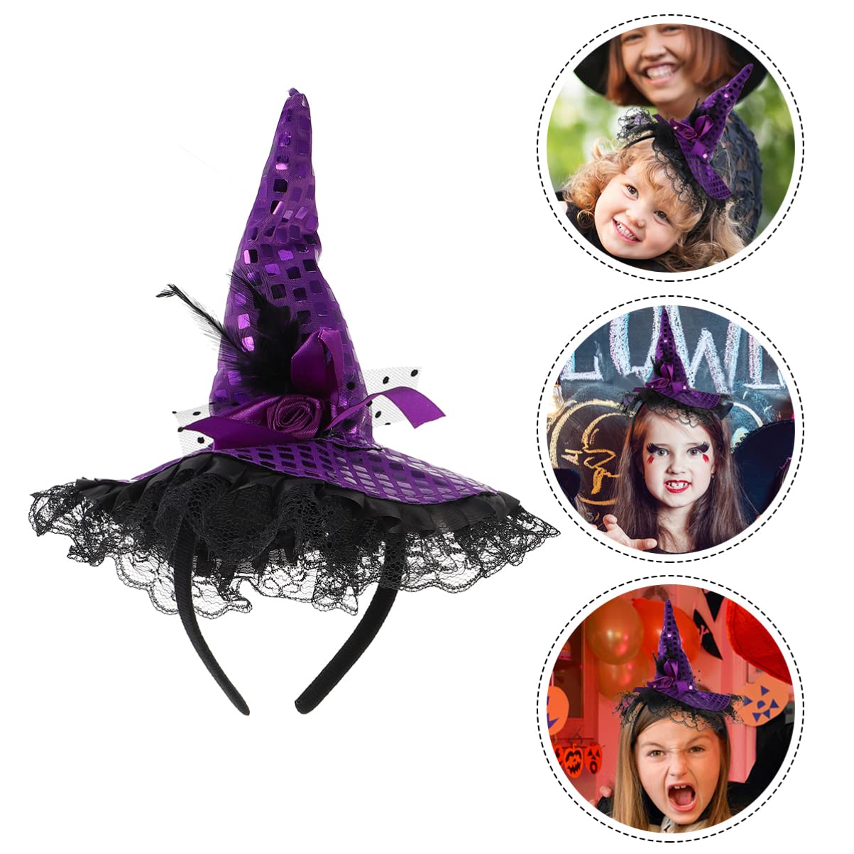 minkissy 2Pcs Witch Hat Headband Halloween Headband Witch Hat Headpiece for Costume Halloween Masquerade Costume Prom Party Purple