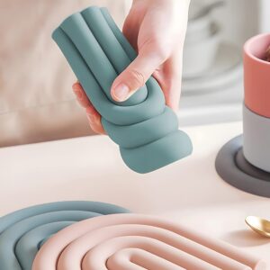 monomono Aesthetic & Colorful Silicone Trivets for Hot Pots and Pans, Pot Holders, Modern Heat Resistant Mats for Countertop, Hot Pads, Multi-Purpose Trivet Mat, Spoon Rest, Set of 2 (Muted Green)