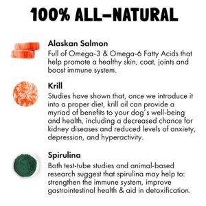 Omega 3 Alaskan Salmon Oil Treats for Dogs 120 Fish Oil Chew Supplement Skin and Coat Allergy and Itch Relief Hip & Joint Health Brain Shedding Hot Spots Treatment Omega 3 6 9 EPA & DHA Fatty Acids