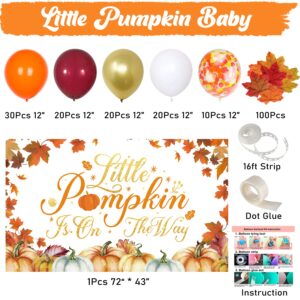 Little Pumpkin Baby Shower Decorations, Little Pumpkin Balloon Garland Arch Kit with Little Pumpkin Photography Backdrop Banner for Fall Theme Little Pumpkin Baby Shower Party Decorations