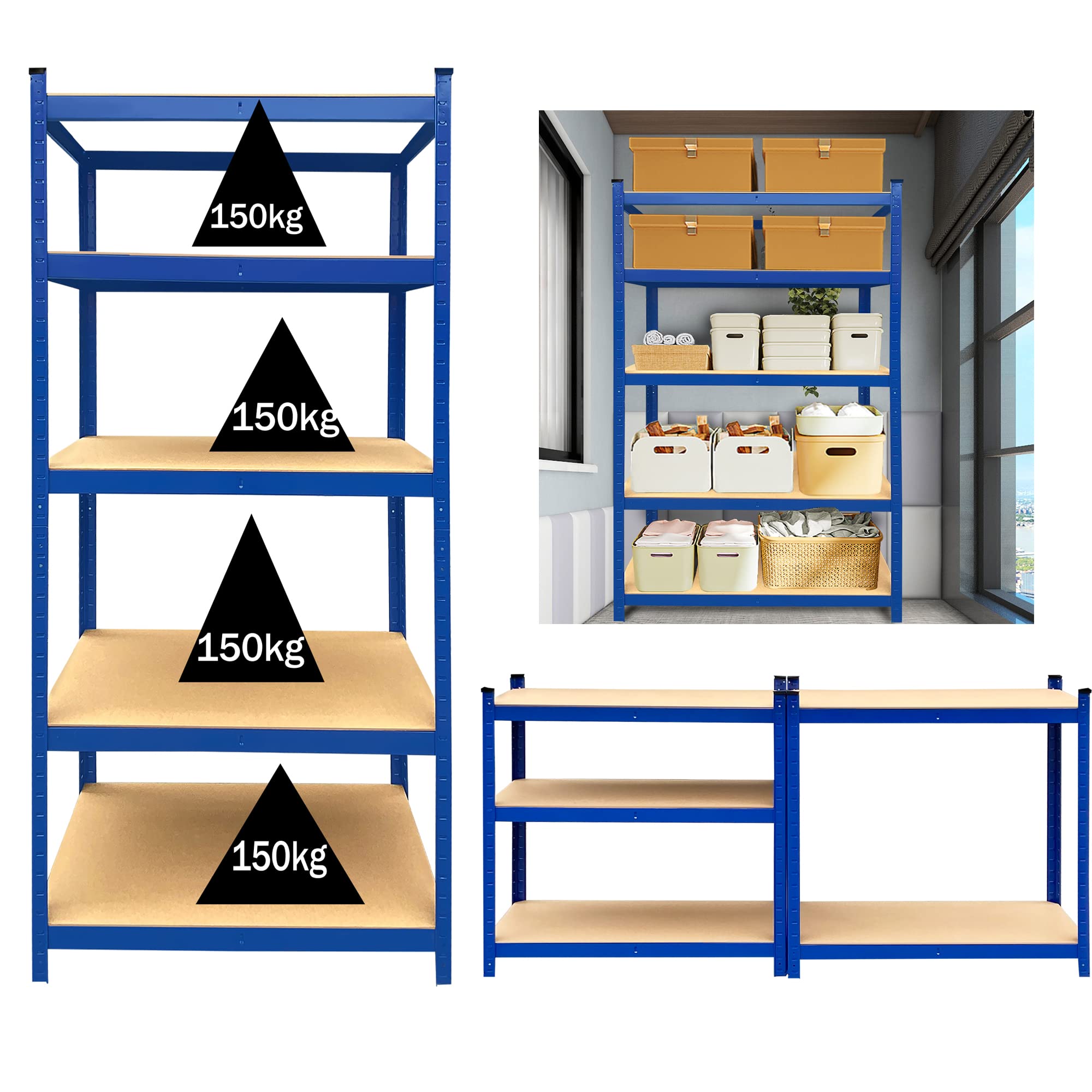 ANSIMIDA 5 Tiers Steel Shelves for Storage Heavy Duty Garage Organization Utility Shelf Rack for Books, Kitchenware, Tools Bolt-Free Assembly 59x27.5x11.8 inch