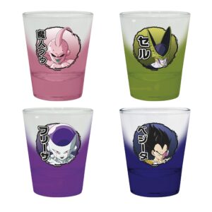 ABYSTYLE Dragon Ball Z Kakarot Villans 4 Shot Glasses 1.5 Oz. Featuring Buu, Cell, Frieza, and Vegeta DBZ Anime Manga Drinkware Home Essentials Gift