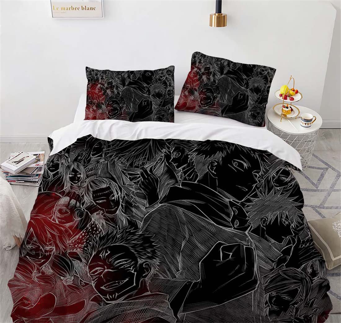 NECEHY Anime Jujutsu Kaisen Bedding Set Japan Anima Gojo Satoru Itadori Yuji Bed Line for Kids Teen Duvet Cover Home Textile Bed Cover Set Pillowcase,c-2267,Queen:90"x90"/229 * 229cm