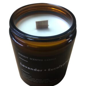 SunSest Scented Candle - for Home and Gifts - Lavender & Eucalyptus - 100% Natural Soy Wax and Pure Essential Oils - Women and Men Candles - Long Lasting- Stress Relief