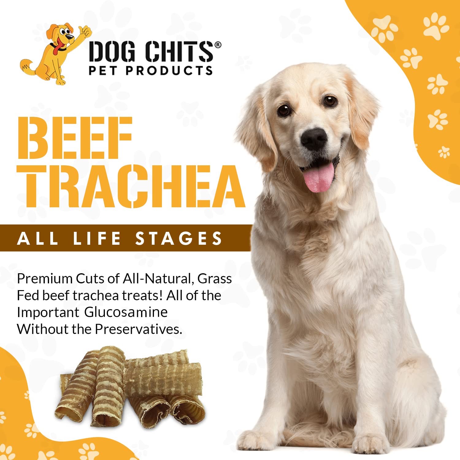 Beef Trachea for Dogs - Dog and Puppy Chews | Amazing for Joints | 12 in, 4 Pack | Made in USA | All-Natural Treats | Large and Small Dogs | Nothing Added | Lots of Natural Glucosamine