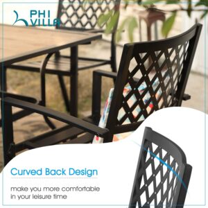 PHI VILLA 4 Pcs Patio Metal Outdoor Dining Chairs, Set of 4 Stackable Black Patio Chairs with Armrest, Indoor/Outdoor Portable Wrought Iron Chairs for Garden, Yard, Support 300 lbs