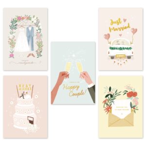 wedding cards for the bride and groom with envelopes 5”x7”, pack of 10 assorted cards, blank notes for wedding congratulations card bridal showers engagement parties, chic designs with real gold foil